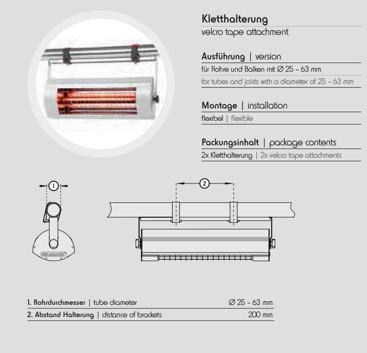 Solamagic Kletthalterung für Heizstrahler Maße