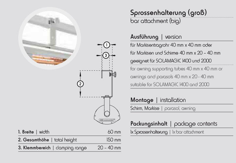 Solamagic Sprossenhalterung für Heizstrahler Masse